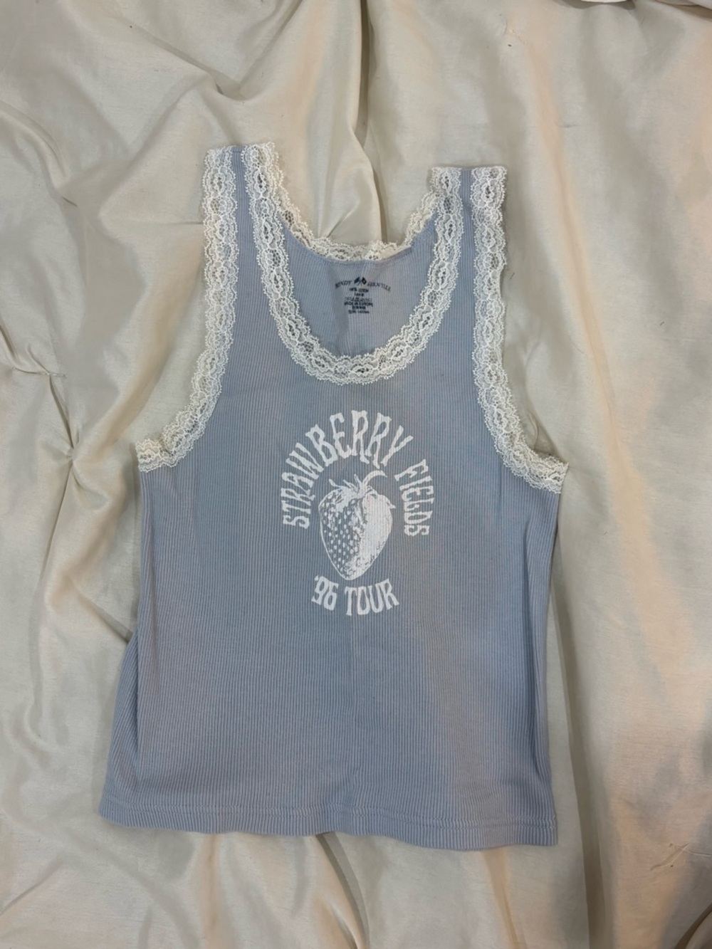 Brandy Melville Light Blue Ribbed Lace-Trim Tank